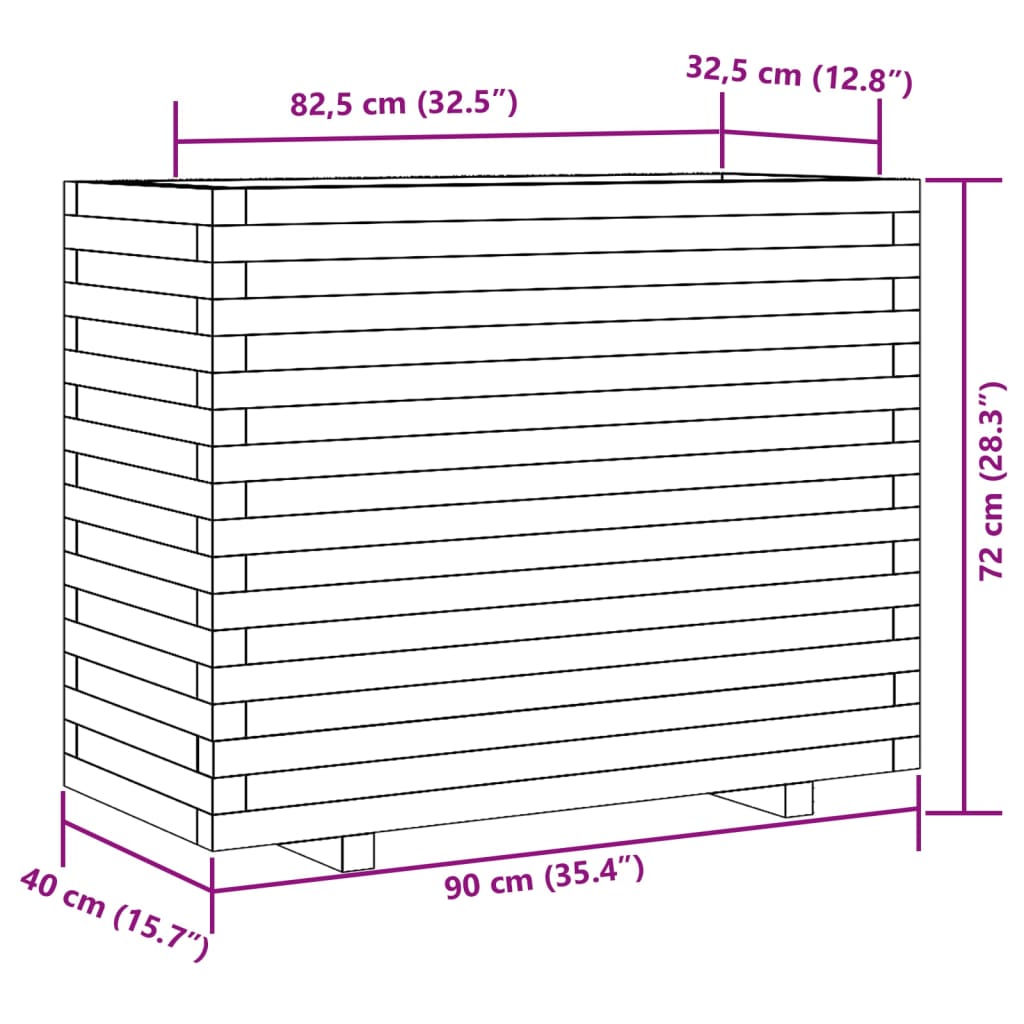 Utendørs Blomsterkasse Plantekasse Tre voksbrun 90x40x72 cm heltre furu