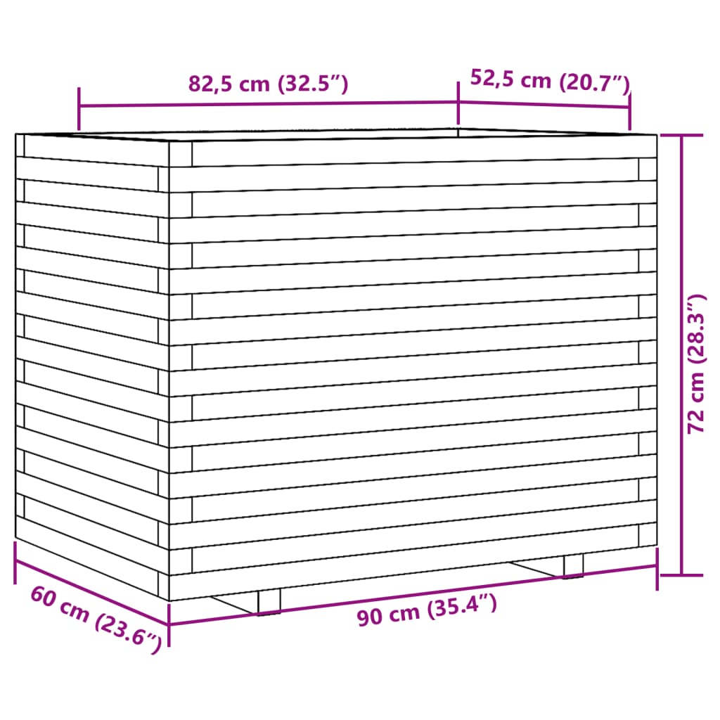 Utendørs Blomsterkasse Plantekasse Tre 90x60x72 cm impregnert furu