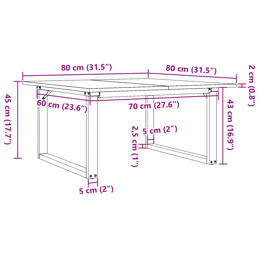 Salongbord Sofabord DIV. O-ramme 80x80x45 cm heltre furu og støpejern