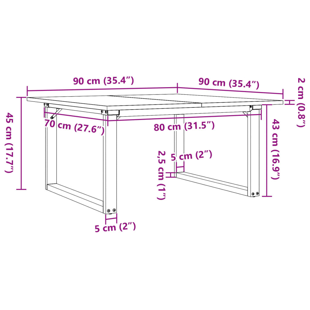 Salongbord Sofabord DIV. O-ramme 90x90x45 cm heltre furu og støpejern
