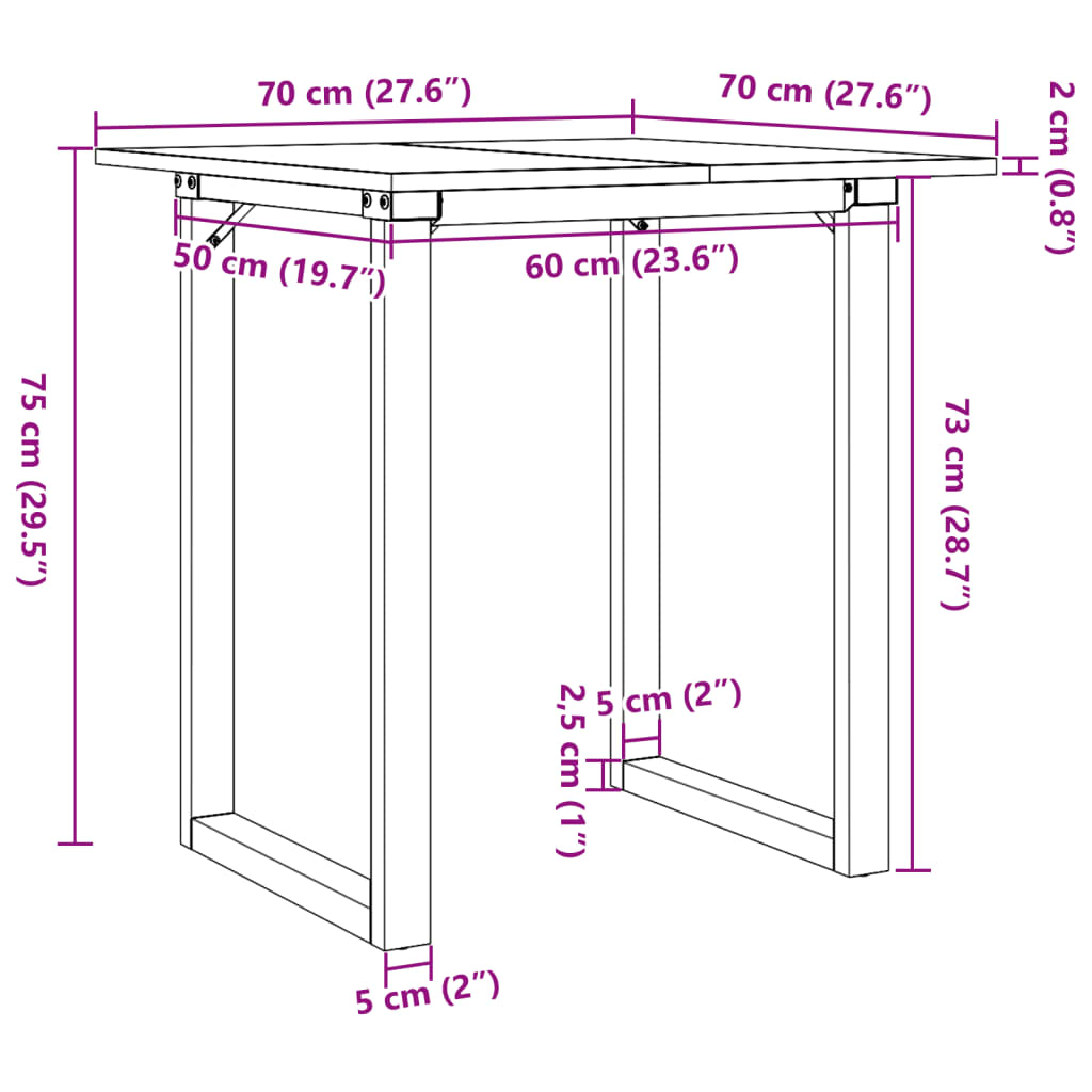 Spisebord O-ramme 70x70x75 cm heltre furu og stål