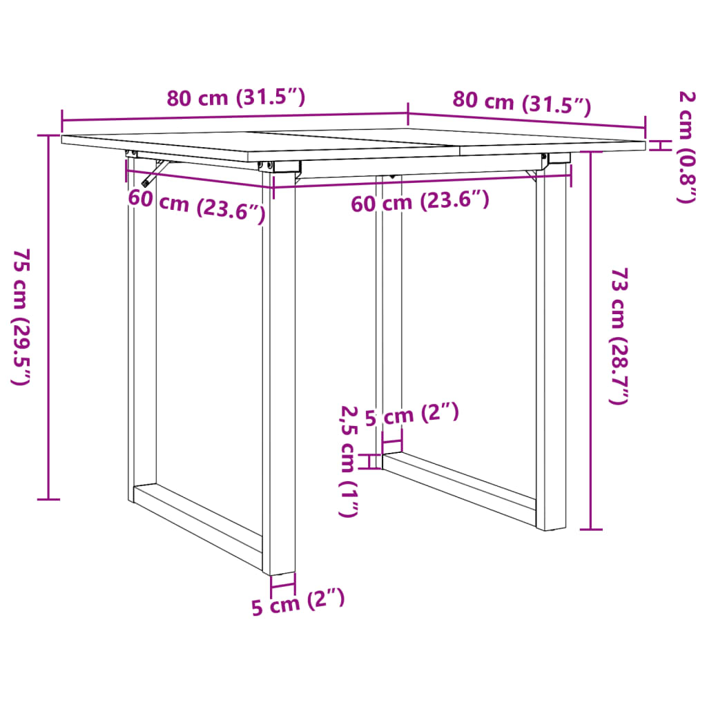 Spisebord O-ramme 80x80x75 cm heltre furu og stål