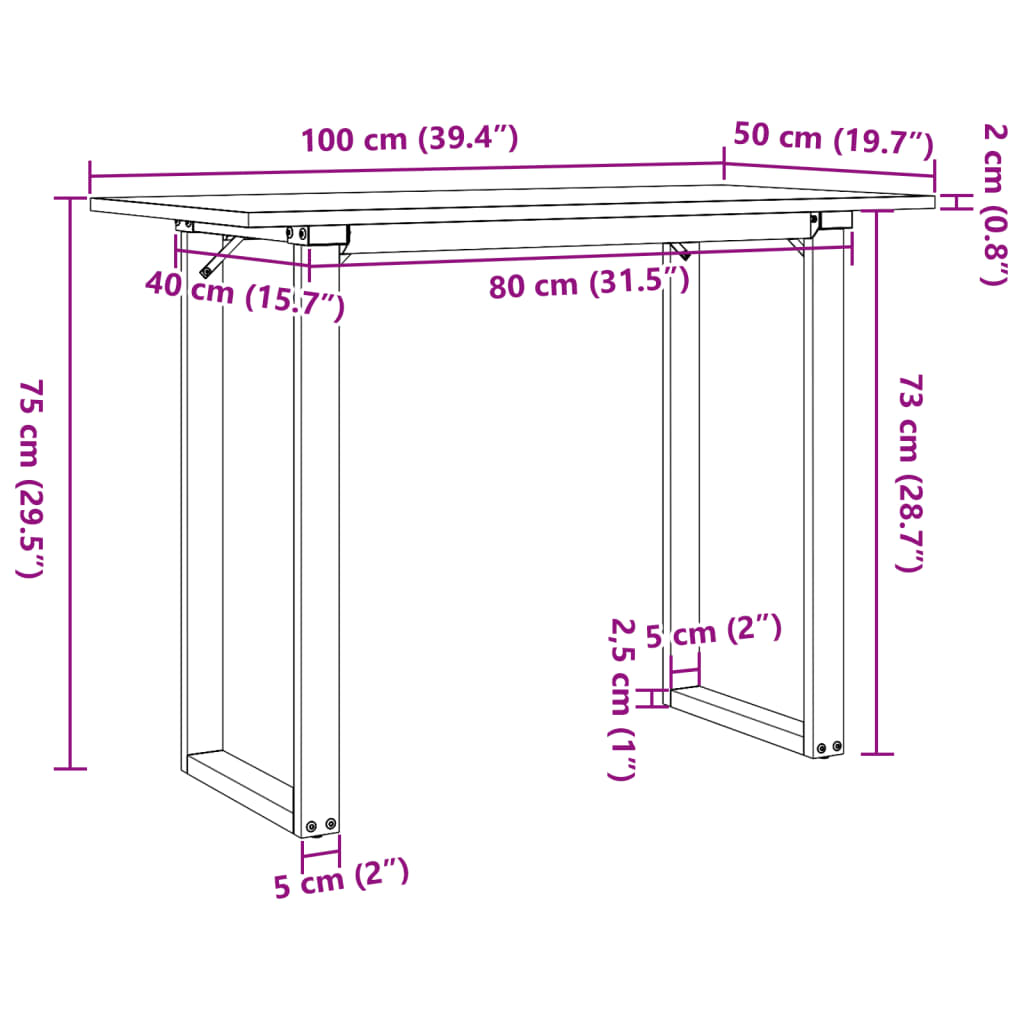 SpisebordO-ramme 100x50x75 cm heltre furu og stål