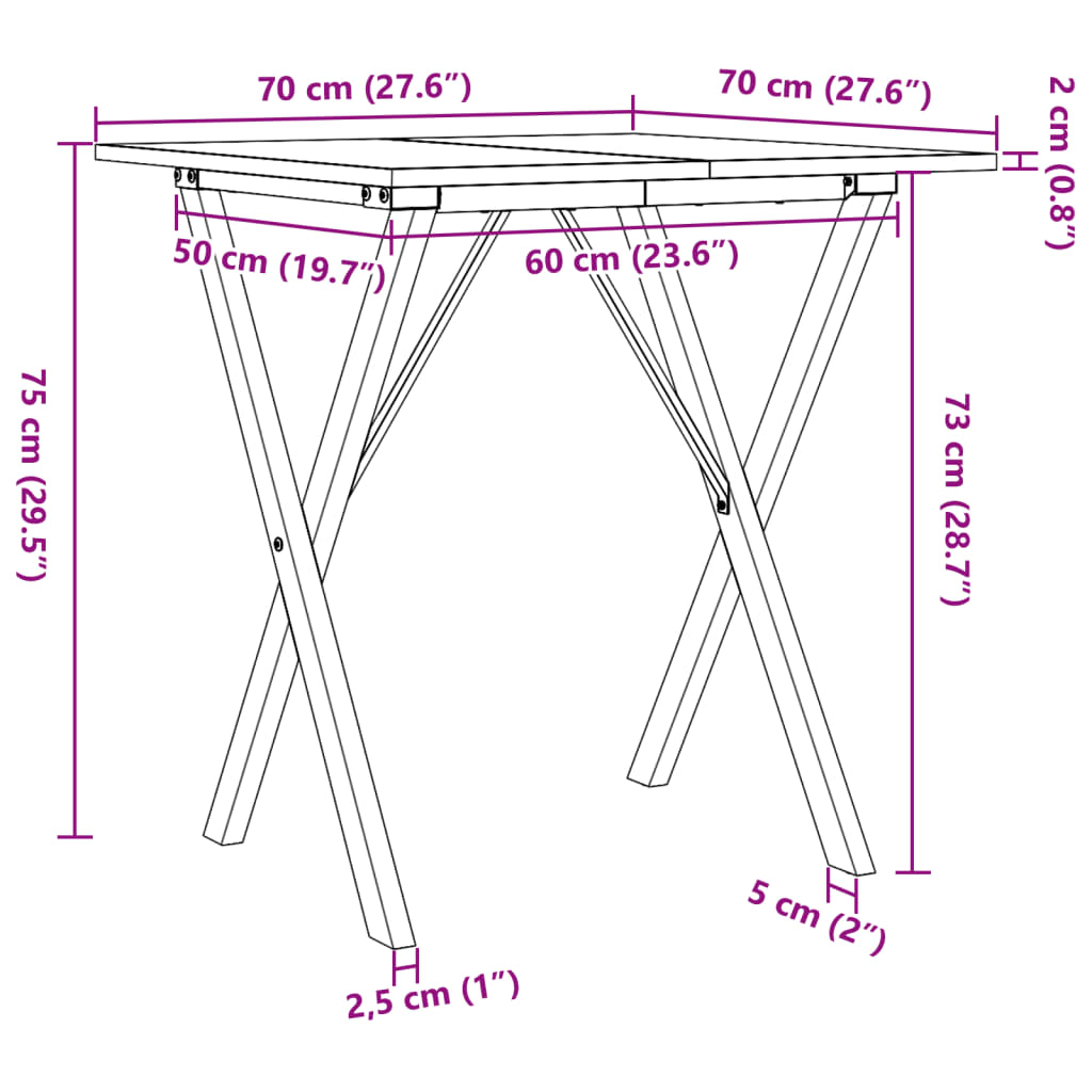 Salongbord Sofabord DIV. X-ramme 70x70x75 cm heltre furu og støpejern