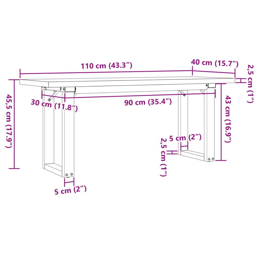 Salongbord Sofabord DIV. O-ramme 110x40x45,5 cm heltre furu og støpejern