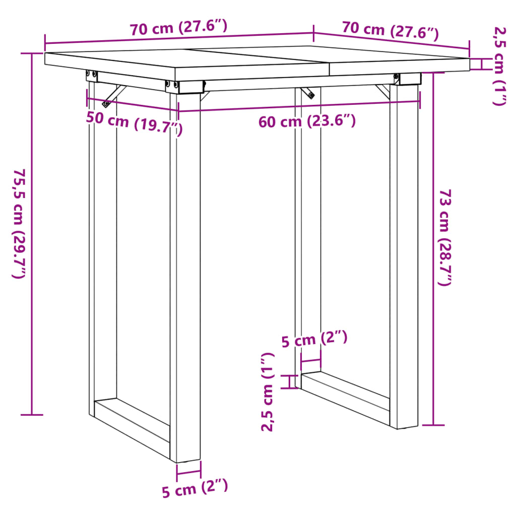 Spisebord O-ramme 70x70x75,5 cm heltre furu og stål