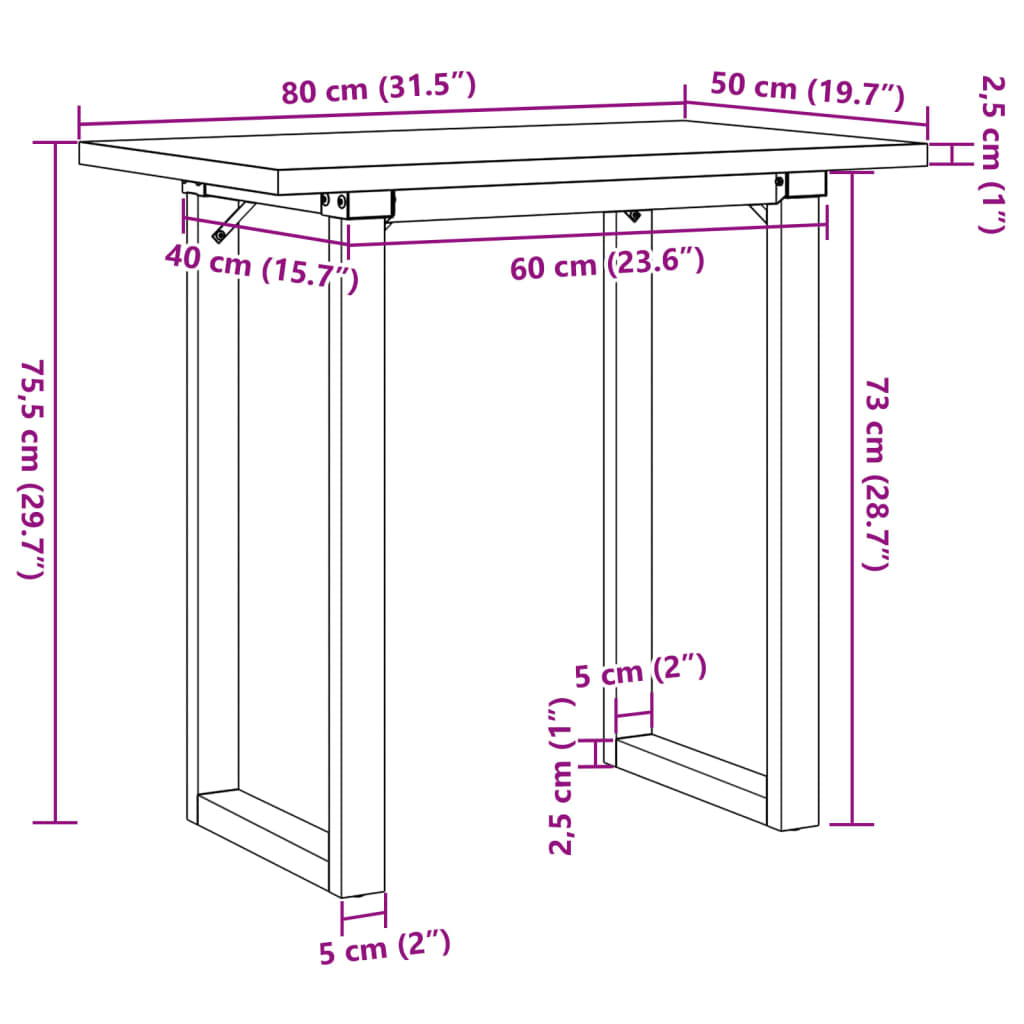 Spisebord O-ramme 80x50x75,5 cm heltre furu og stål