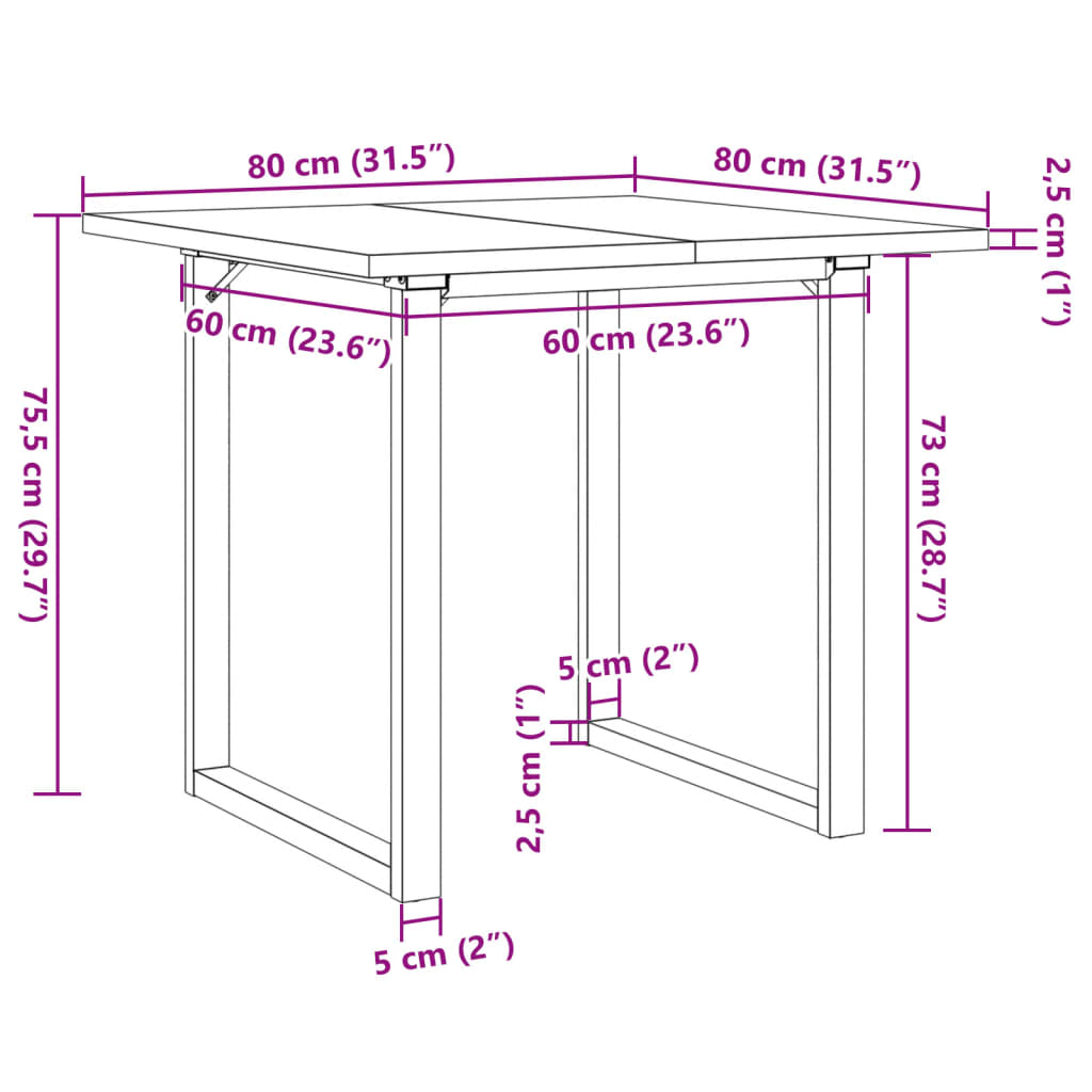 Spisebord O-ramme 80x80x75,5 cm heltre furu og stål