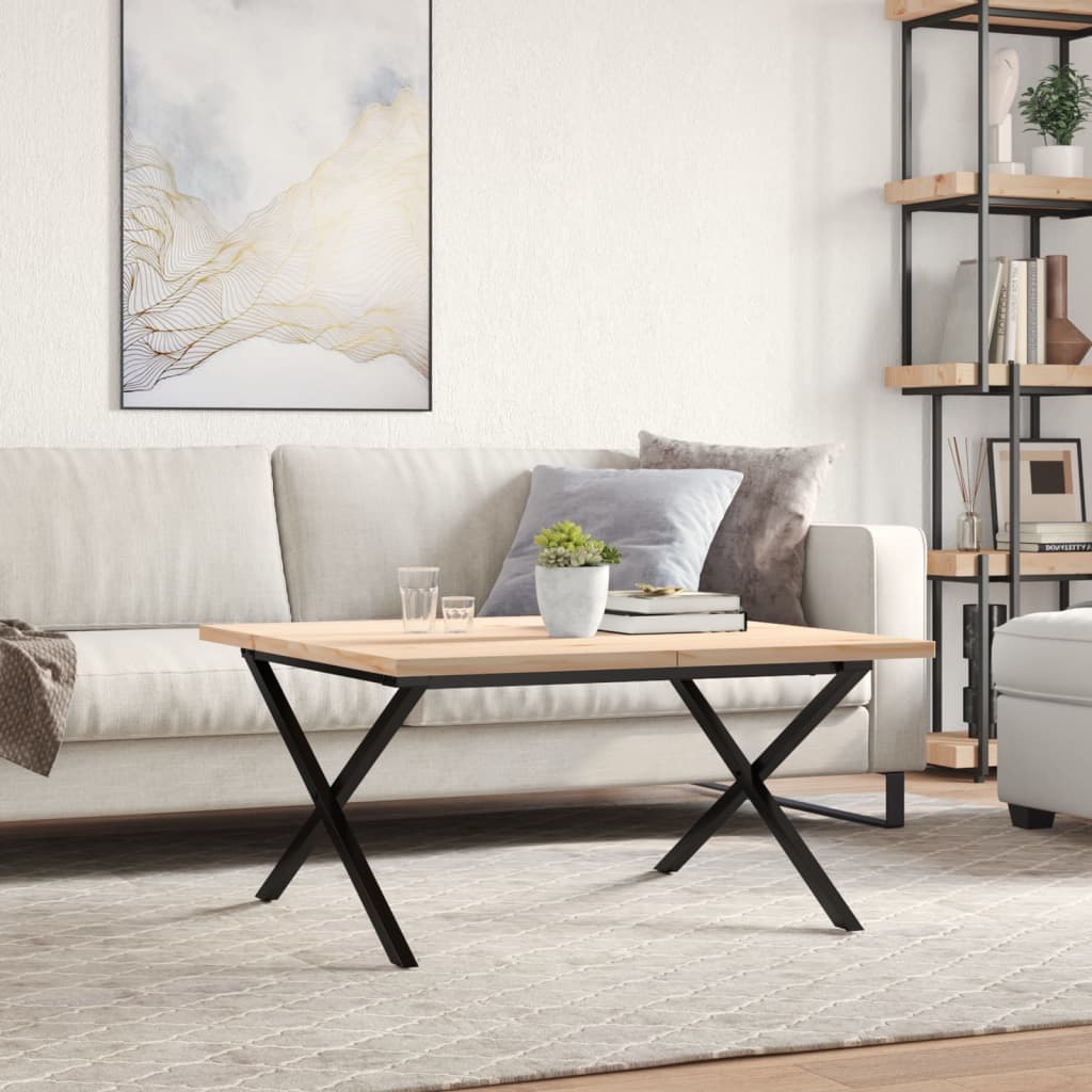 Salongbord Sofabord DIV. X-ramme 80x80x45,5 cm heltre furu og støpejern