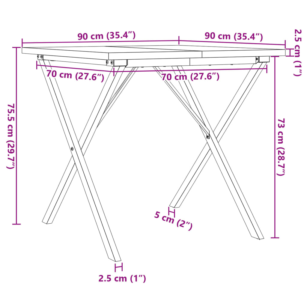 Spisebord Kjøkkenbord X-ramme 90x90x75,5 cm heltre furu og støpejern