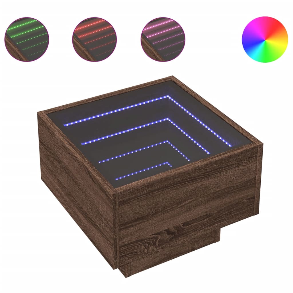 Sidebord Brun Eik LED 40x40x30 cm