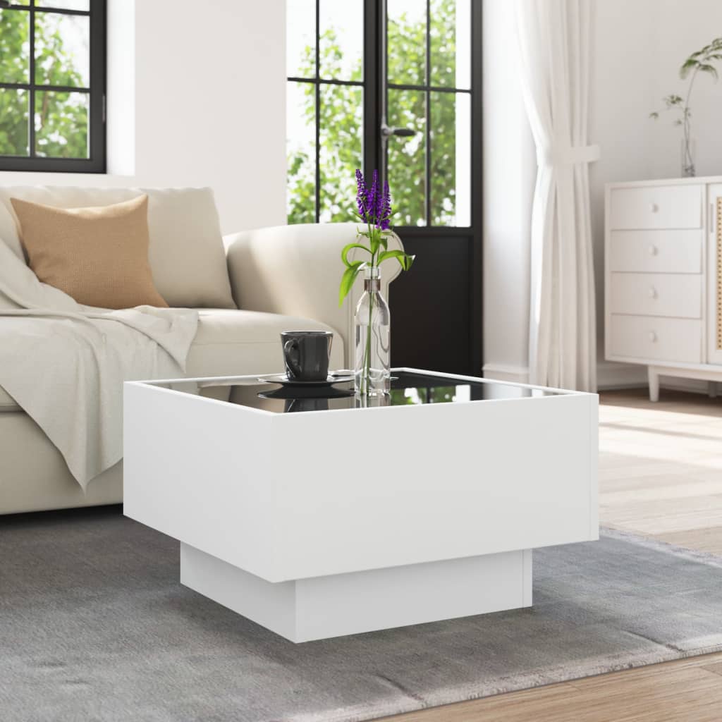 Salongbord Sofabord Hvit med LED 50x50x30 cm