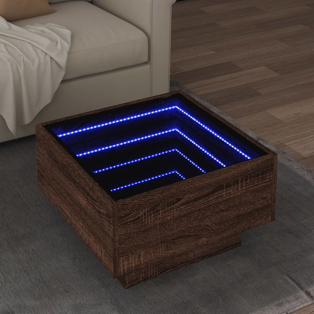 Salongbord Sofabord Brun Eik med LED 50x50x30 cm