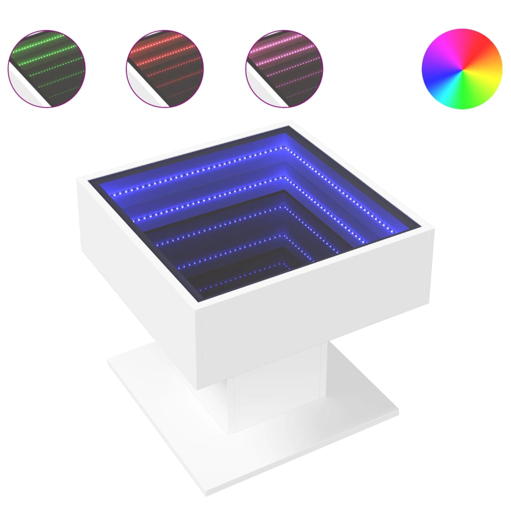 Salongbord Sofabord Hvit med LED 50x50x45 cm