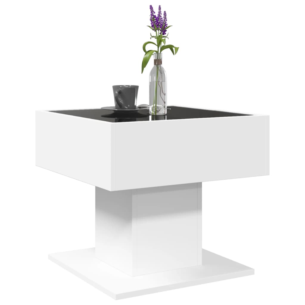 Salongbord Sofabord Hvit med LED 50x50x45 cm