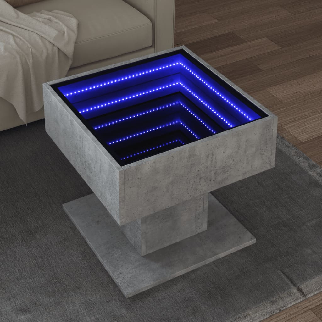Salongbord Sofabord Betonggrå med LED 50x50x45 cm