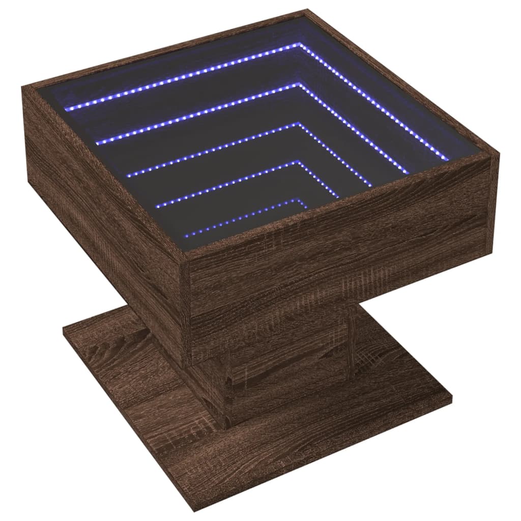 Salongbord Sofabord Brun Eik med LED 50x50x45 cm
