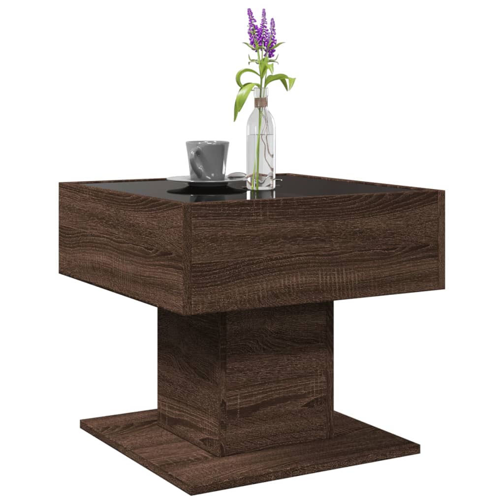 Salongbord Sofabord Brun Eik med LED 50x50x45 cm