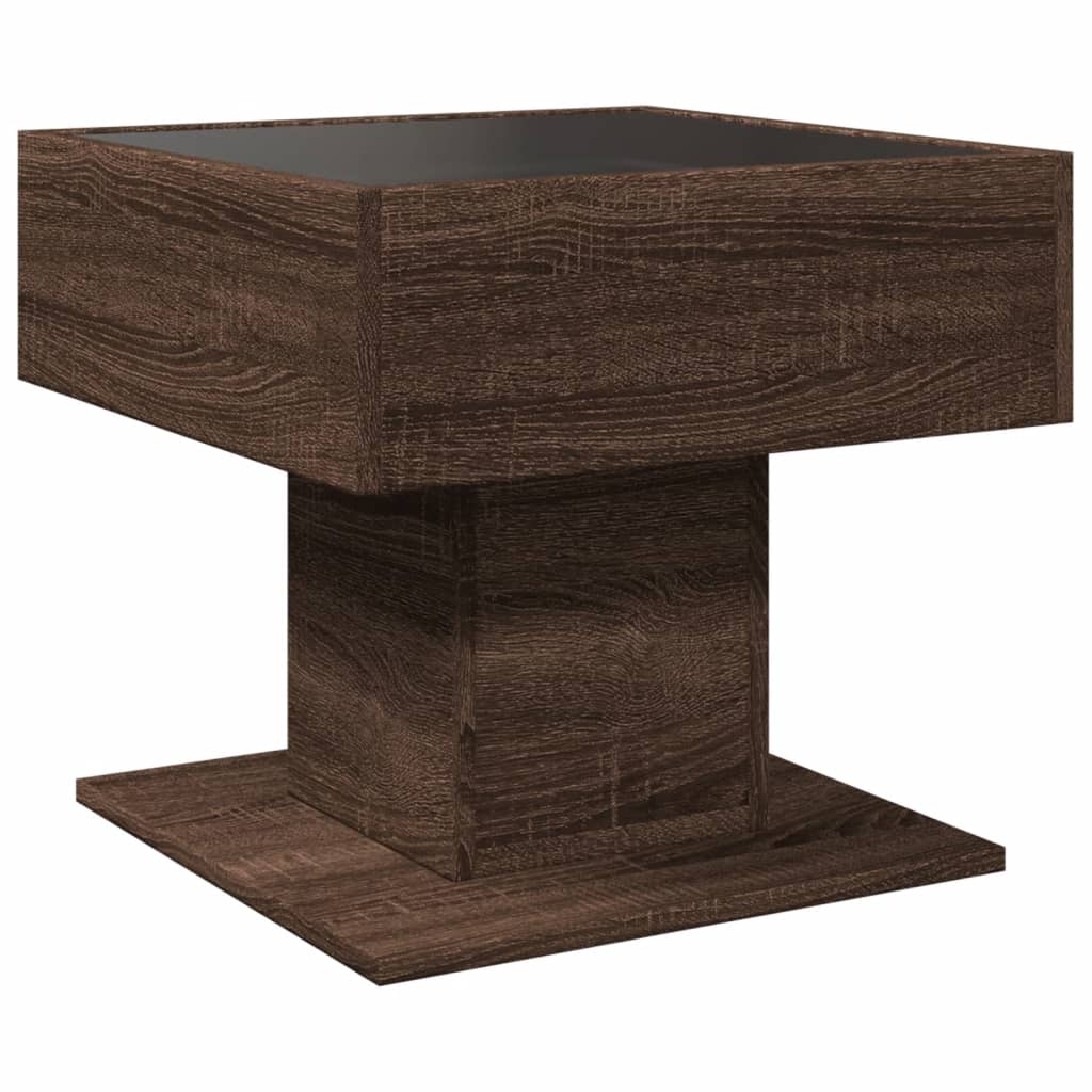 Salongbord Sofabord Brun Eik med LED 50x50x45 cm