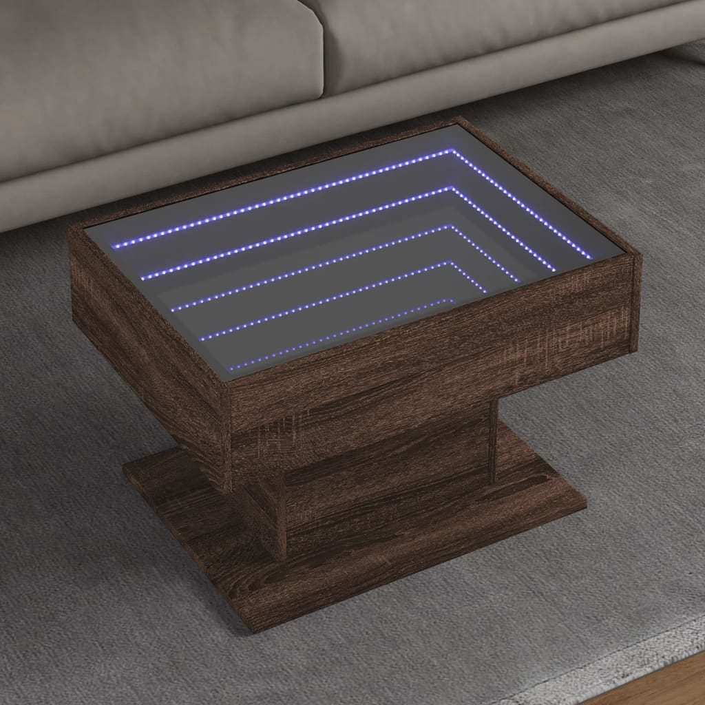 Salongbord Sofabord Brun Eik med LED 70x50x45 cm