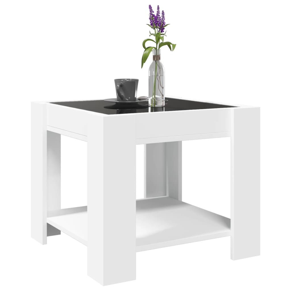 Salongbord Sofabord Hvit med LED 53x53x45 cm