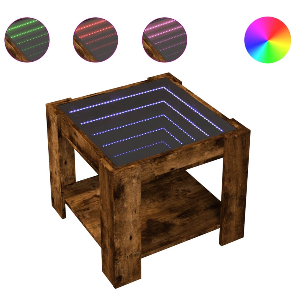 Salongbord Sofabord Røkt Eik med LED 53x53x45 cm