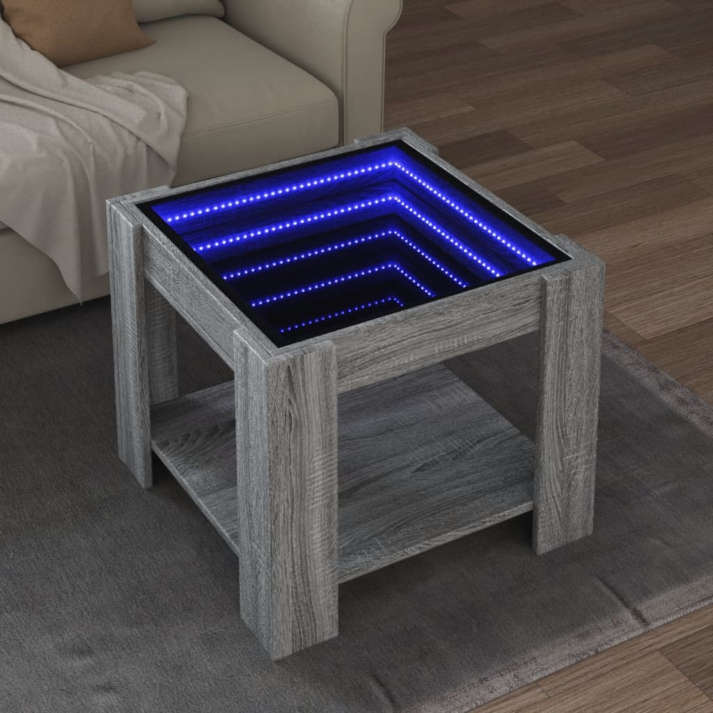 Salongbord Sofabord Sonoma Grå med LED 53x53x45 cm