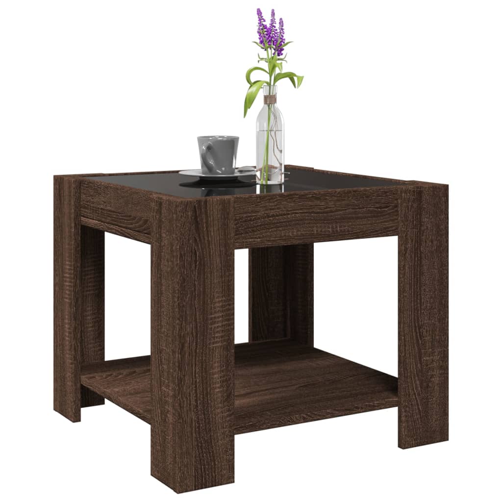Salongbord Sofabord Brun Eik med LED 53x53x45 cm