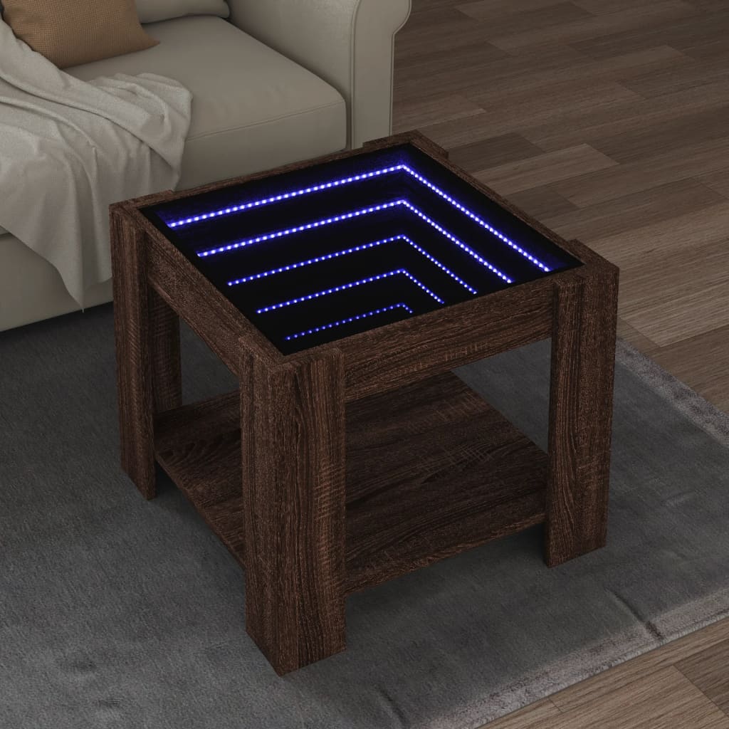 Salongbord Sofabord Brun Eik med LED 53x53x45 cm