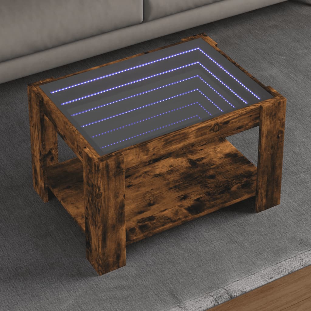 Salongbord Sofabord Røkt Eik med LED 73x53x45 cm