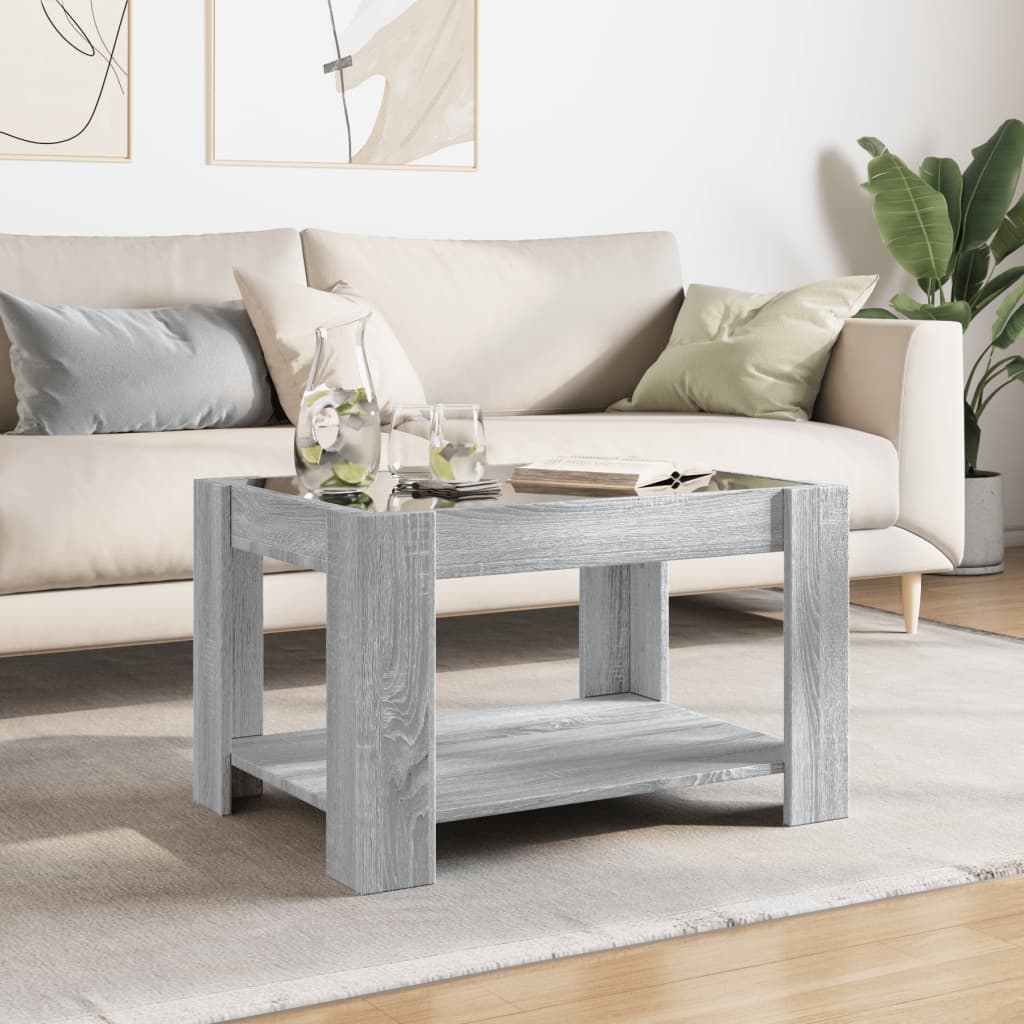 Salongbord Sofabord Sonoma Grå med LED 73x53x45 cm