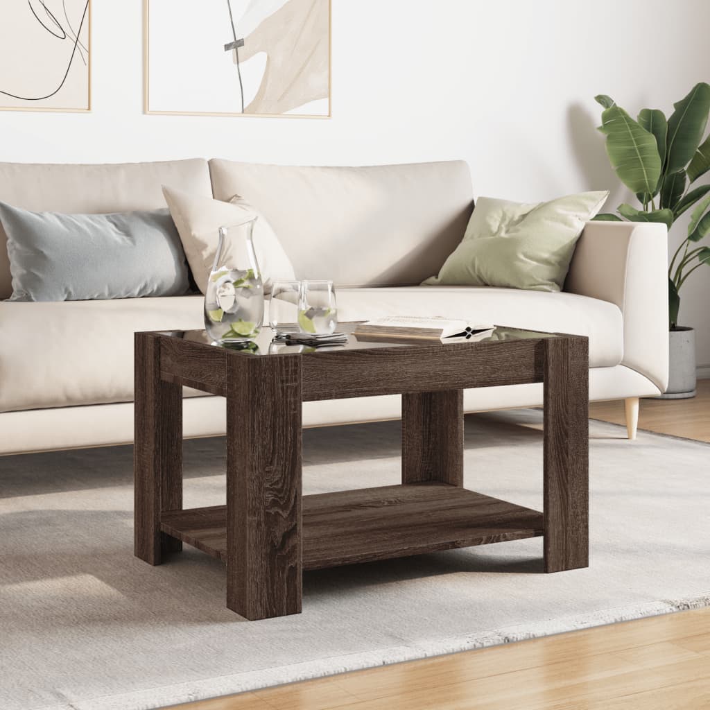Salongbord Sofabord Brun Eik med LED 73x53x45 cm
