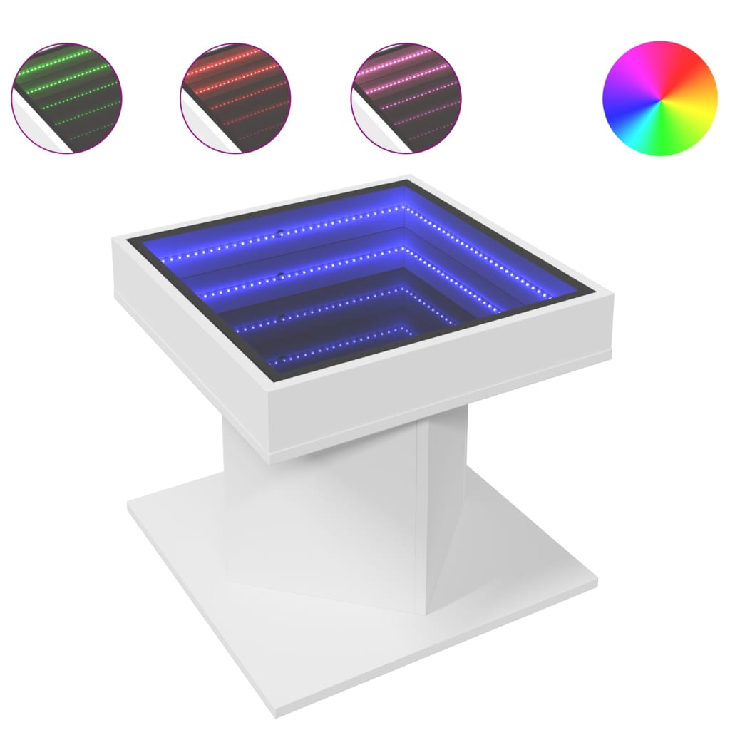 Salongbord Sofabord Hvit med LED 50x50x45 cm