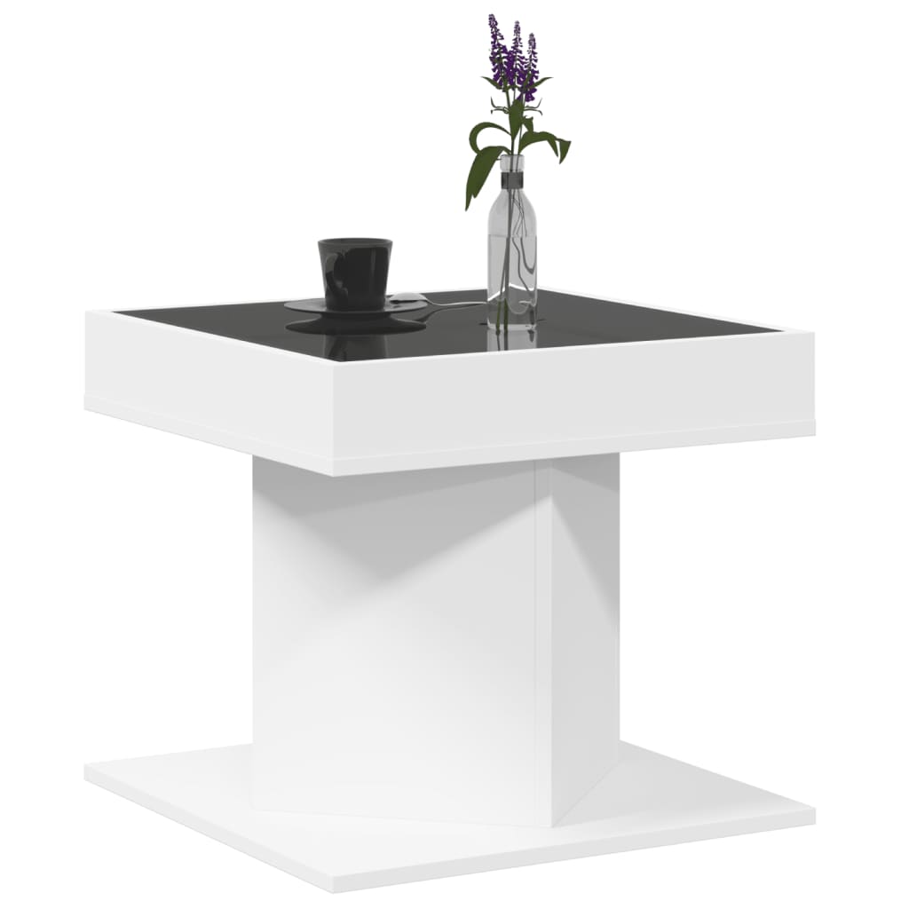 Salongbord Sofabord Hvit med LED 50x50x45 cm