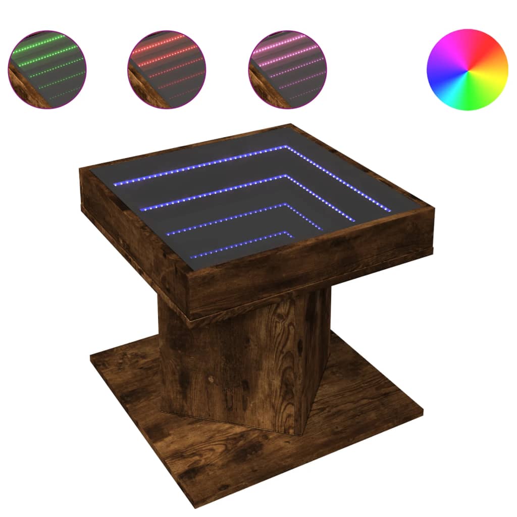 Salongbord Sofabord Røkt Eik med LED 50x50x45 cm