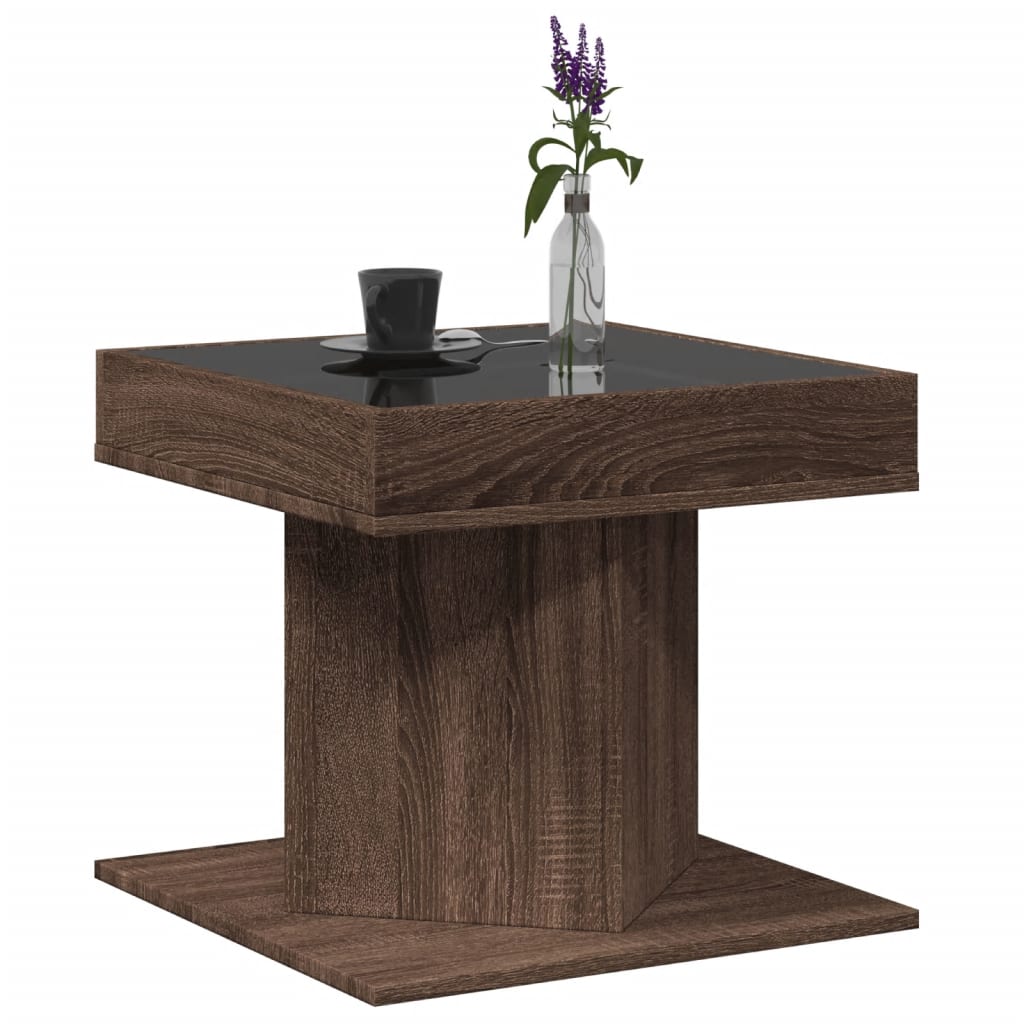 Salongbord Sofabord Brun Eik med LED 50x50x45 cm