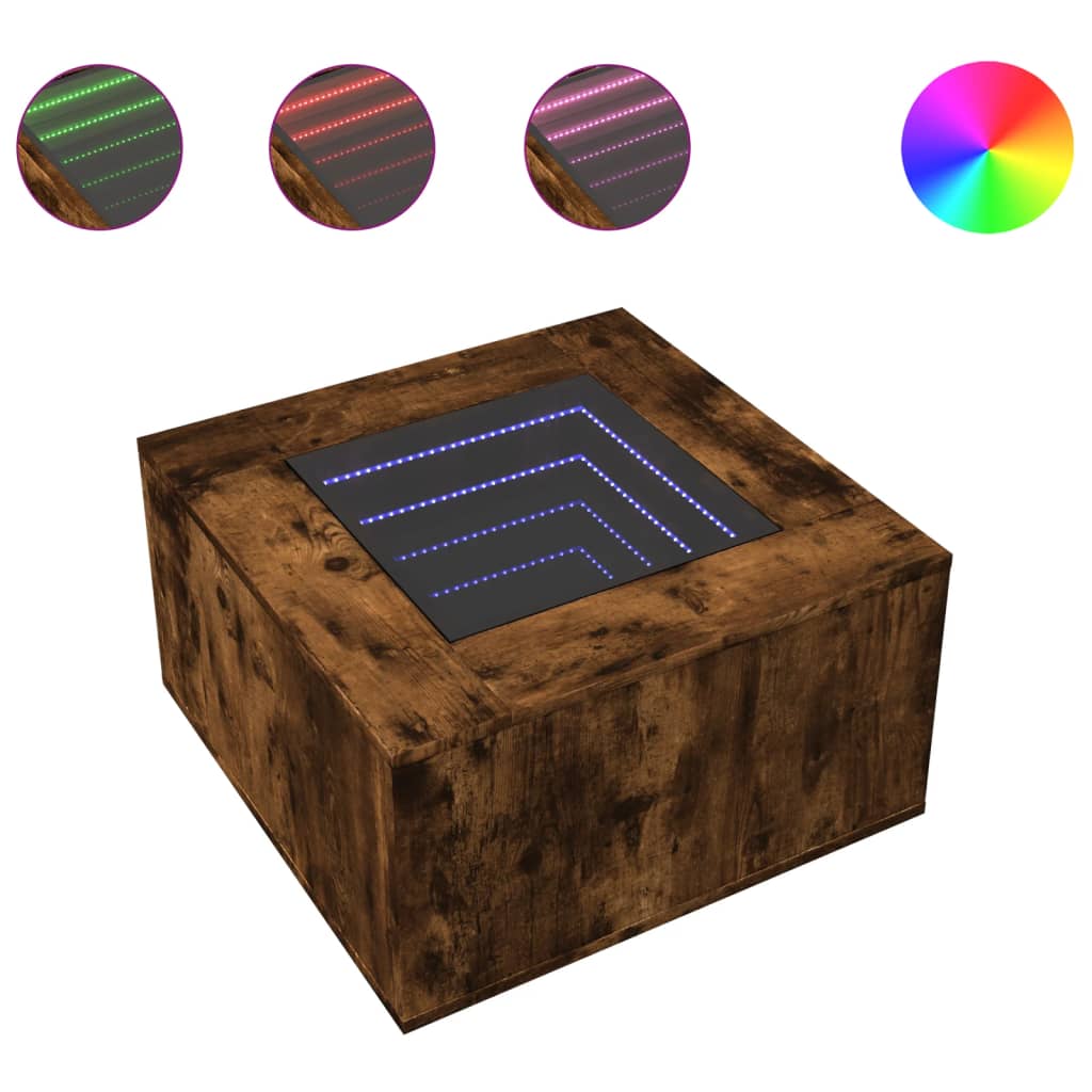 Salongbord Sofabord Røkt Eik med LED 60x60x40 cm