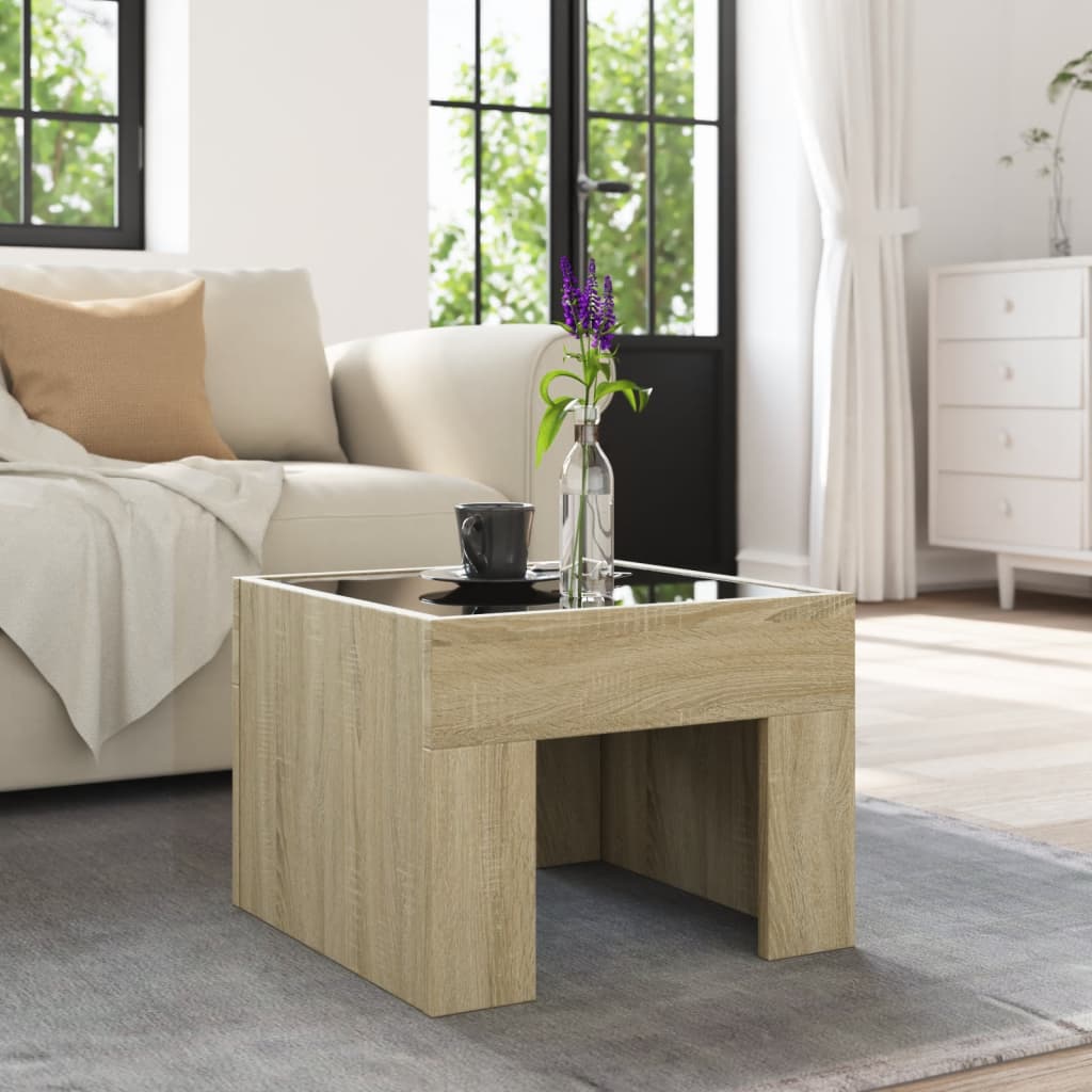 Salongbord Sofabord Sonoma Eik med Infinity LED 40x40x30 cm
