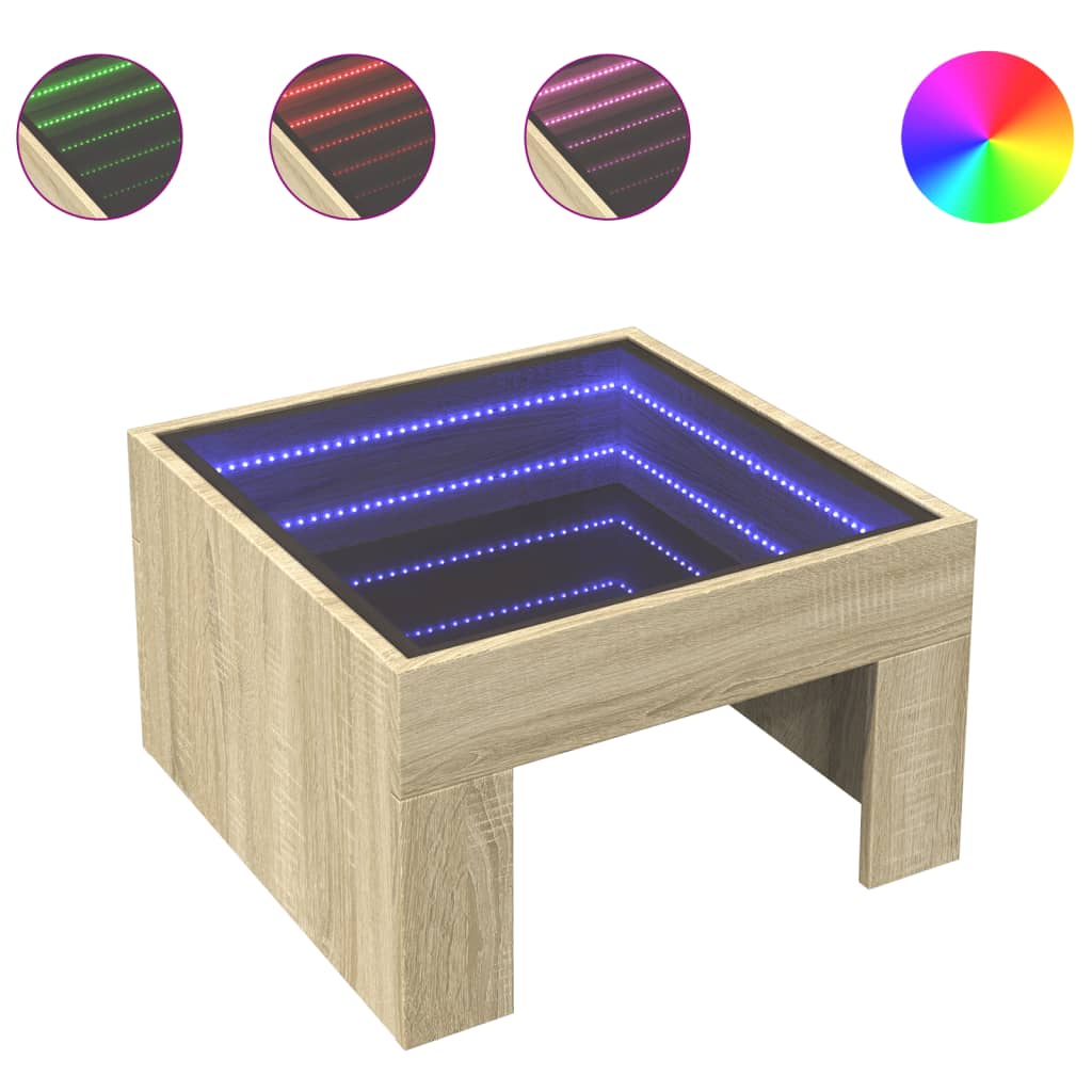 Salongbord Sofabord Sonoma Eik med Infinity LED 50x50x30 cm