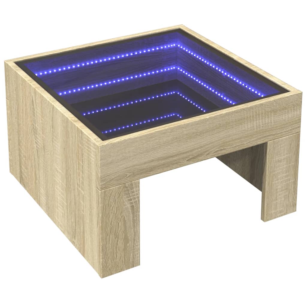 Salongbord Sofabord Sonoma Eik med Infinity LED 50x50x30 cm