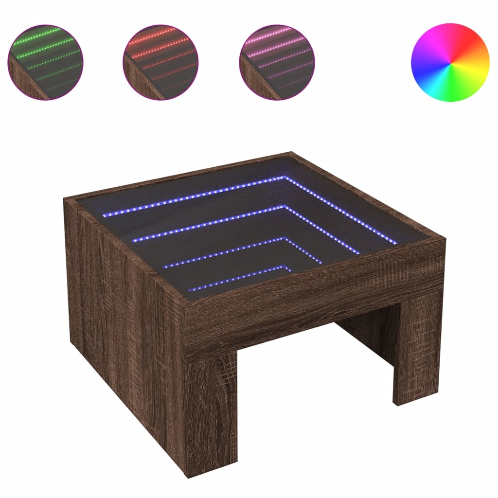 Salongbord Sofabord Brun Eik med Infinity LED 50x50x30 cm