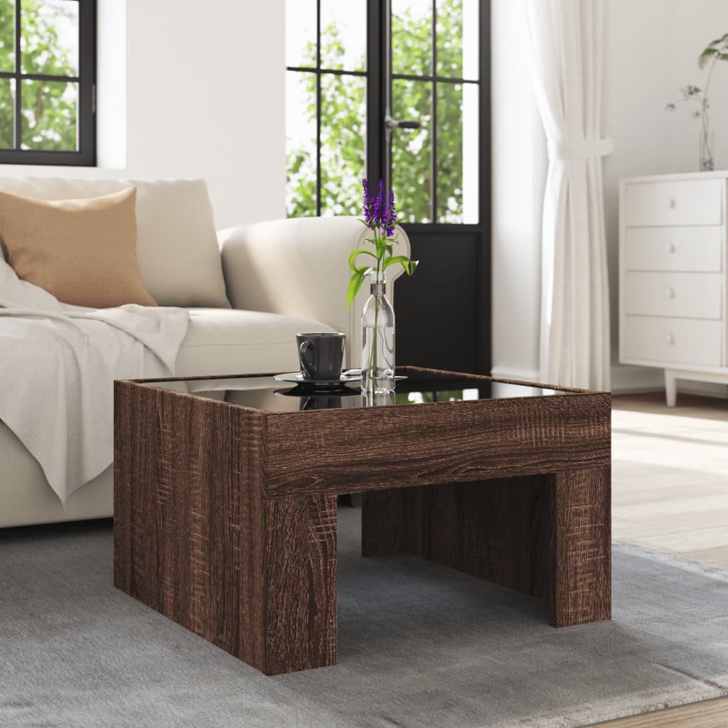 Salongbord Sofabord Brun Eik med Infinity LED 50x50x30 cm
