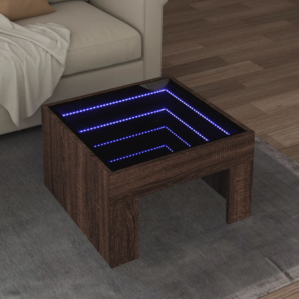 Salongbord Sofabord Brun Eik med Infinity LED 50x50x30 cm