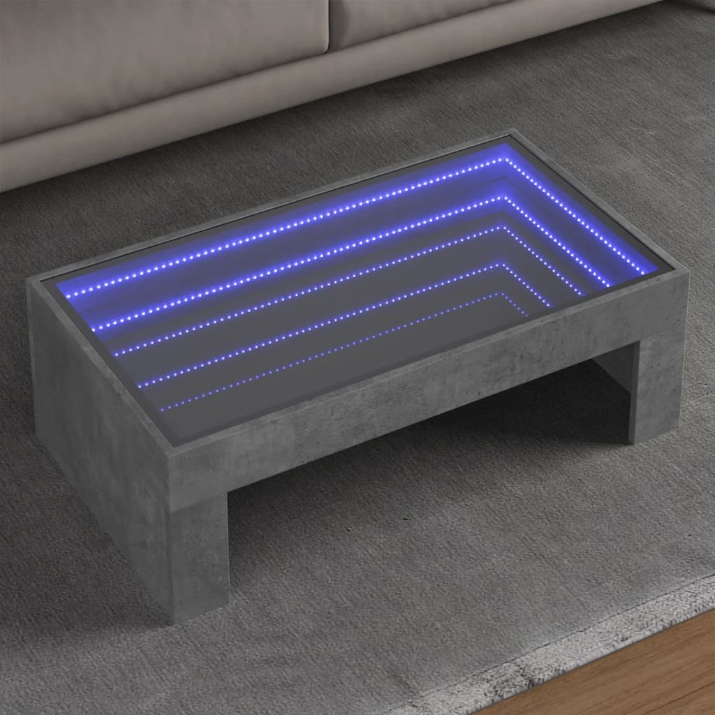 Salongbord Sofabord Betonggrå med Infinity LED 90x50x30 cm