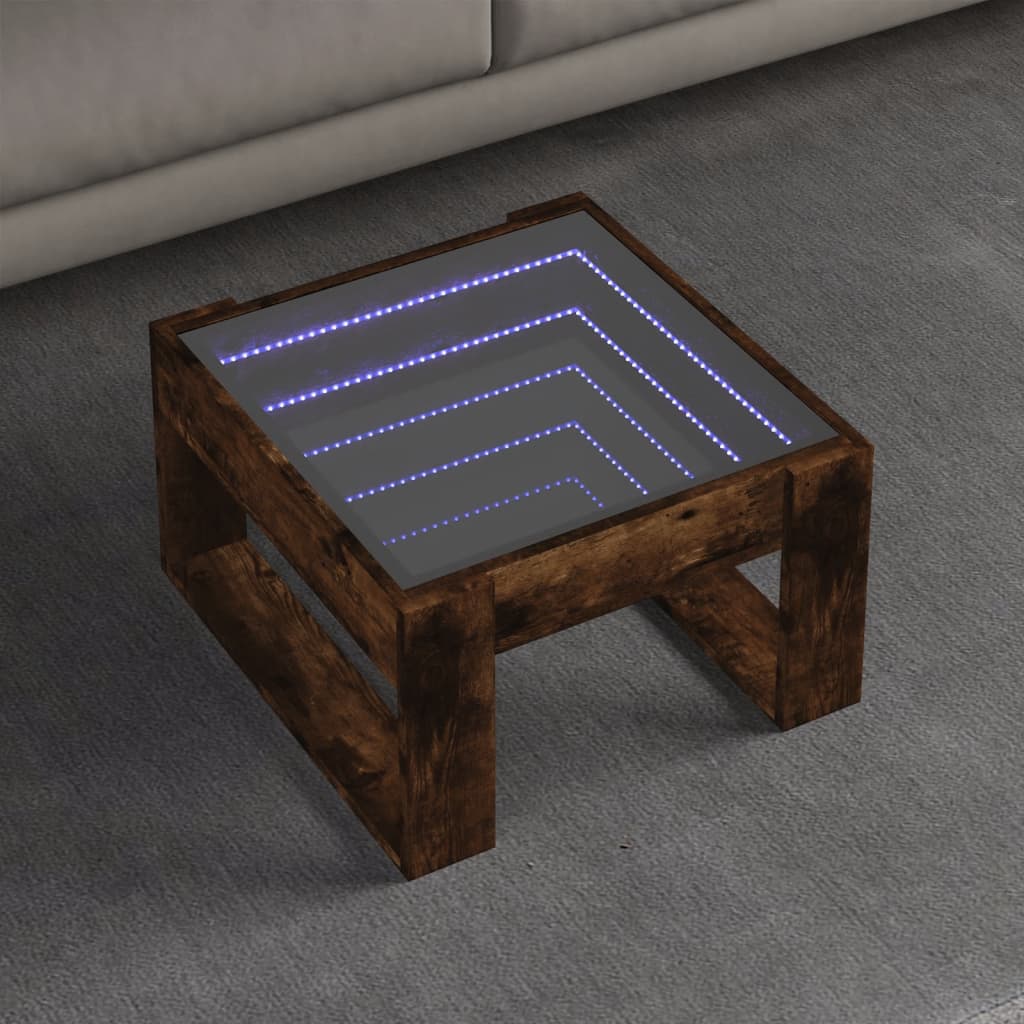 Salongbord Sofabord Røkt Eik med Infinity LED 50x53x30 cm
