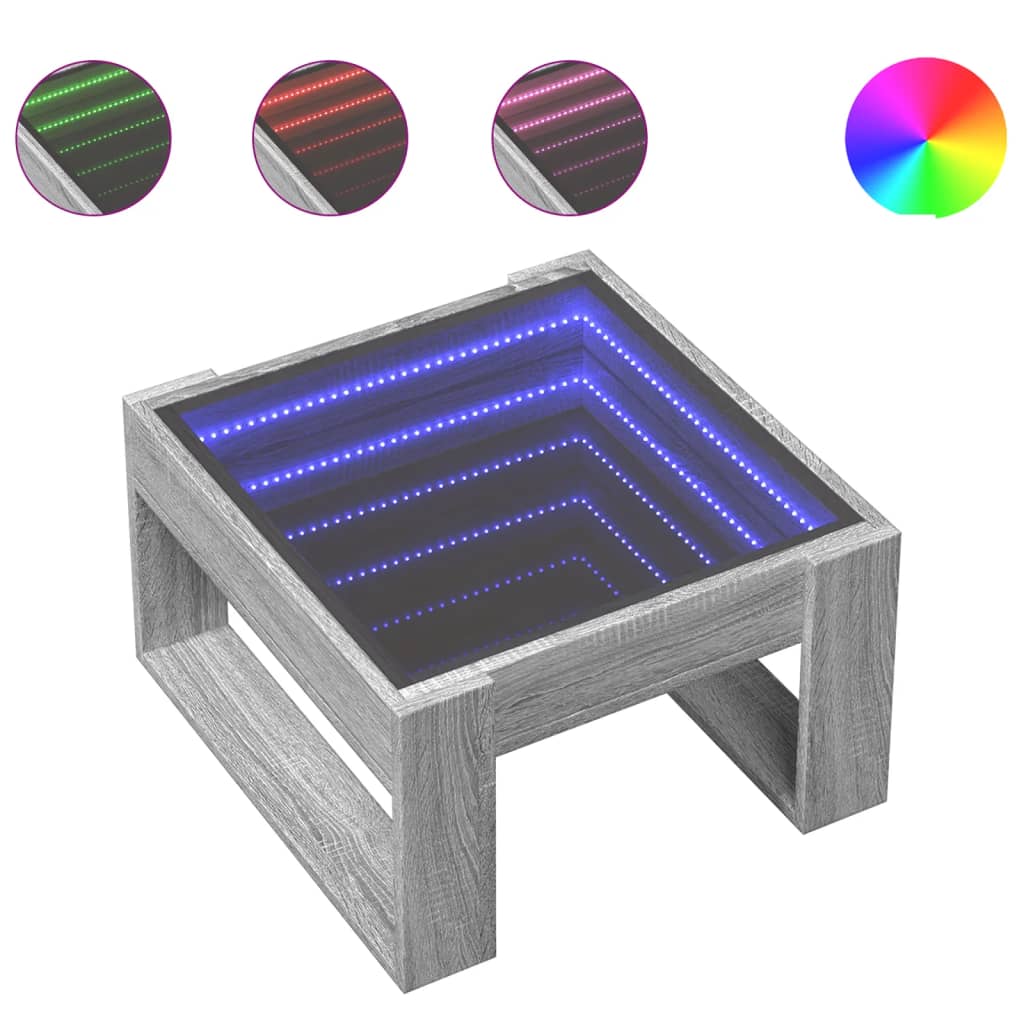 Salongbord Sofabord Sonoma Grå med Infinity LED 50x53x30 cm