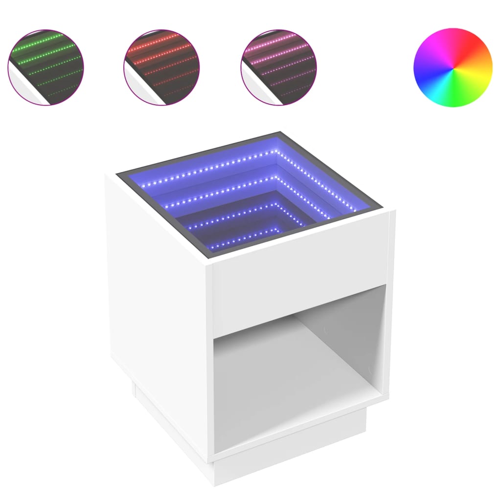 Salongbord Sofabord Hvit med Infinity LED 40x40x50 cm