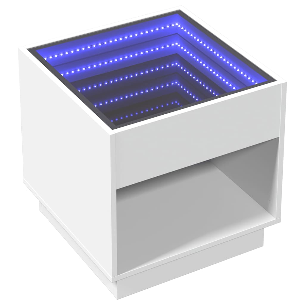 Nattbord Sengbord Hvit med Infinity LED 50x50x50 cm