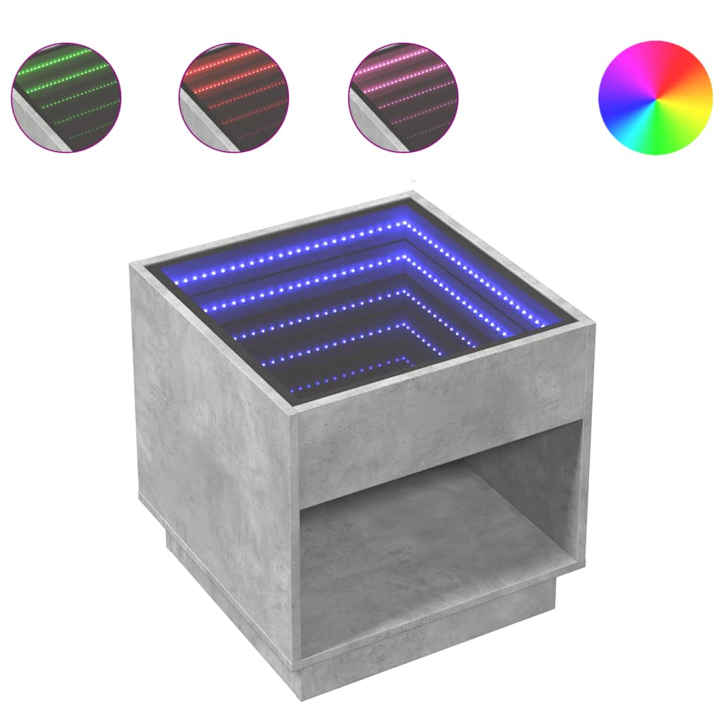 Nattbord Sengbord Betonggrå med Infinity LED 50x50x50 cm