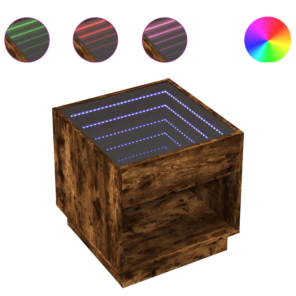 Salongbord Sofabord Røkt Eik med Infinity LED 50x50x50 cm